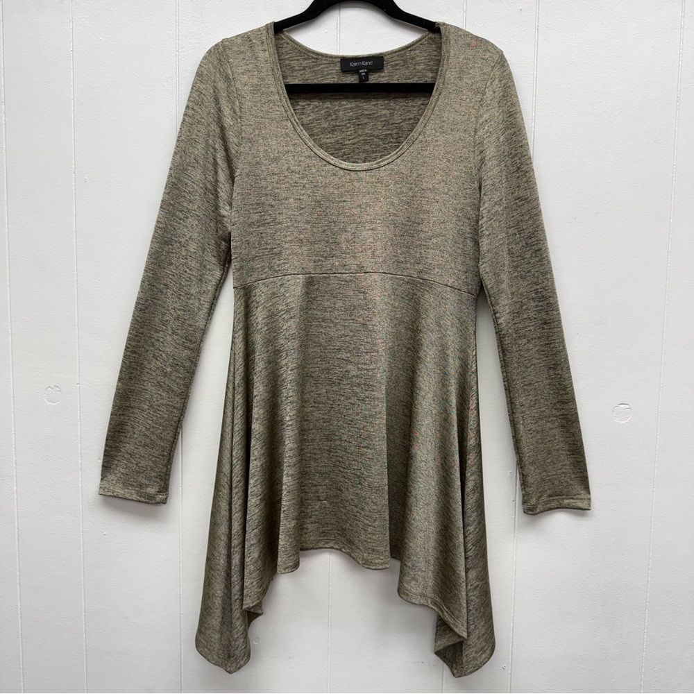 Vintage Y2K Karen Kane Gold Metallic Handkerchief Hem Tunic Top Size L